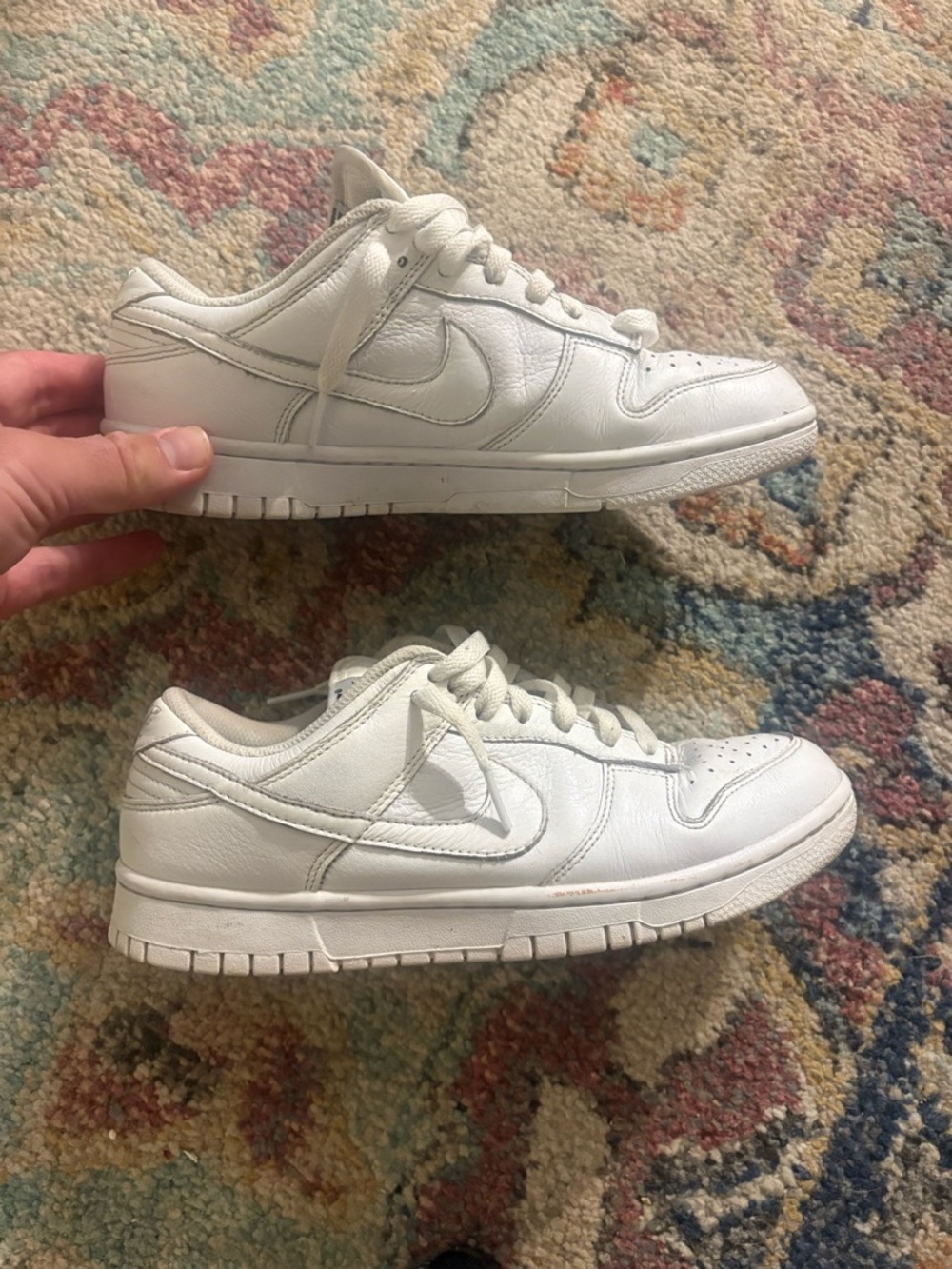 Nike White triple white DUNKS Low-Top Leather Sneakers SIZE 7.5